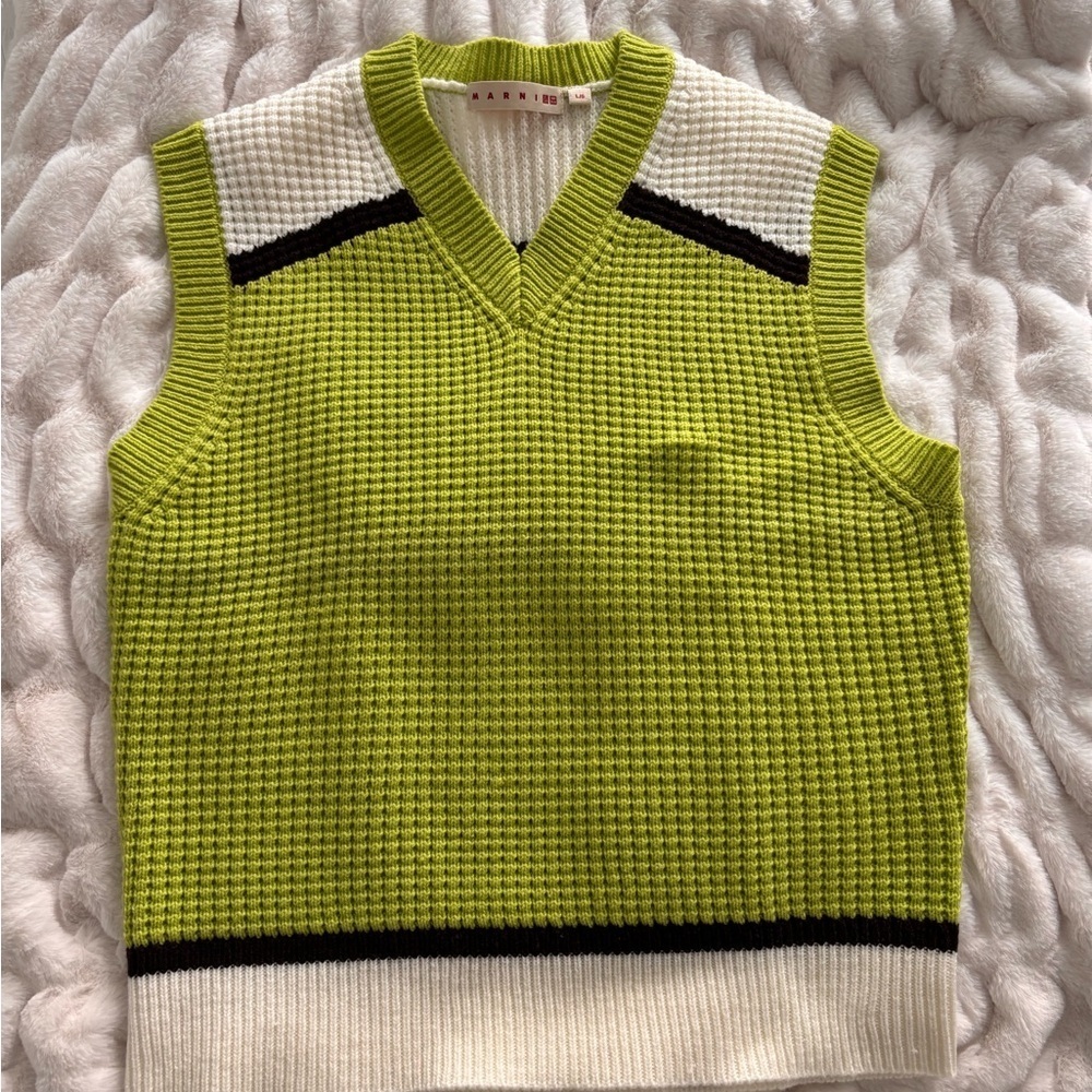 Marni x Uniqlo Lime Green and White Knit Sweater Vest